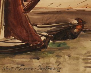 Kurt Haase-Jastrow (1885-1958), Boats in a canal, Watercolor on paper, Sight: 19.125" H x 25.125" W