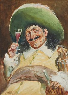 John Pettie RA (1839-1893), Smiling gentleman with wine glass, Watercolor on paper, Sight: 7.5" H x 5.625" W