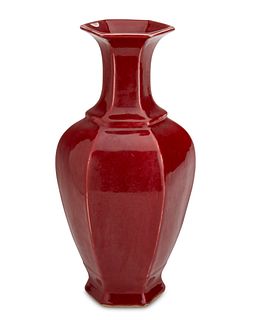 A Chinese hexagonal oxblood porcelain vase