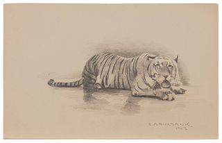 Elbridge Ayer Burbank (1858-1949), iSumatra Tiger,i 1943, Graphite on cream-colored paper, Image/Sheet: 7.5" H x 11.75" W