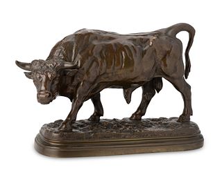 Vidae Caveagles, (Active 20th century), Bronze steer, Patinated bronze on a bronze base, 11.25" H x 5.5" W x 17" D; with base: 13" H x 7.4" W x 17.5" 