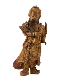 A Chinese carved giltwood temple entry guardian