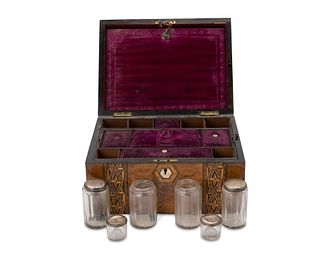 A French inlaid wood traveling vanity box