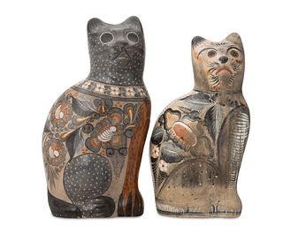 Two Mexican Tonala pottery cats
