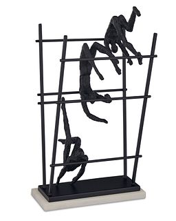 Bronze Sculpture of a group of acrobats, Late 20th/21st Century, 20" H x 11.25" W x 8" D; with base: 21" H x 13" W x 8" D