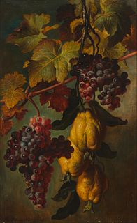 Ludwig Adam Kunz (1857-1929), Still life of grapes and quince, 1915, Oil on canvas, 24.5" H x 15" W