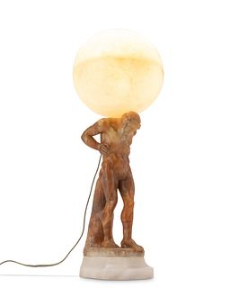An Italian carved marble and alabaster figural table lamp
