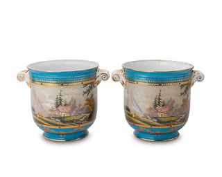 A pair of Sevres-style gilt porcelain cachepots