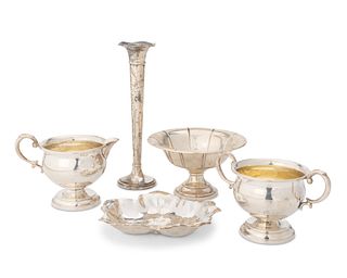 A group of sterling silver table items