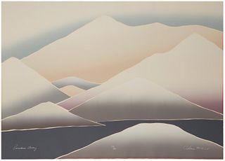 20th Century American School, "Paradise Valley," Screenprint in colors on Arches paper, Image/Sheet: 29.5" H x 41.75" W