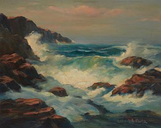 Frank Alexander Pawla, (1876-1964), "Surging Seas", Oil on canvas, 24" H x 30" W