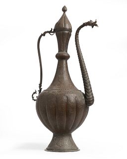 A large bronze Turkish lidded ewer