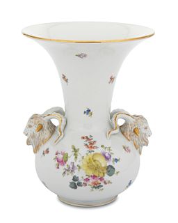 A Herend porcelain goat handled baluster vase
