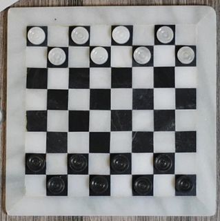 Vintage Marble Checkers Set Black and White 12 inch Handmade Checkers Set+ Storage Case