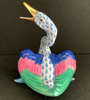 Herened Signed Porcelain Blue Duck Fishnet Pattern