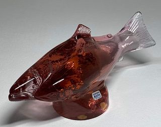 Kosta Boda Svenskt Glas  Signed Wine color Sweden Glass Art Figurine by Paul Hoff for WWF Fish. 