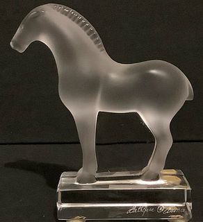 Lalique Signed France Crystal Tang Horse Figure. Made in France