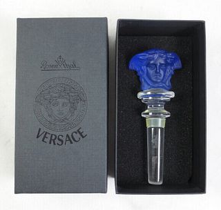VERSACE Rosenthal "Medusa" Cobalt Blue Crystal Designer Wine Bottle Stopper With Box