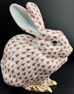 SIGNED HEREND Larger Bunny Rabbit Hand Painted Porcelain Figurine