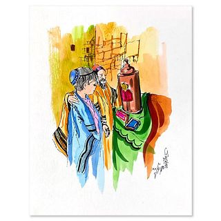 Sami Zilkha, "Bar Mitzvah" One-of-a-Kind Hand Watercolored Mixed Media, Hand Signed with Letter of Authenticity