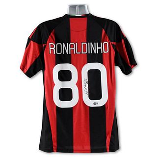 AC Milan Jersey Autographed by Professional Footballer, Ronaldinho with QR Authentication Code.