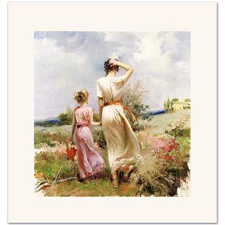 Pino (1939-2010), "Tuscan Stroll" Limited Edition on Canvas, Numbered and Hand Signed with Certificate of Authenticity.