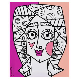 Britto, "Picasso Pink Too" Hand Signed Limited Edition Giclee on Canvas; Authenticated.
