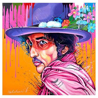 Alexander Ishchenko, "Bob Dylan" Original Acrylic Painting on Canvas, Hand Signed with Letter Authenticity.