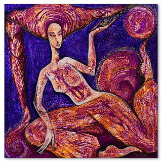 Nadia Volna, "Gravitation of the Sun" Original Acrylic Painting on Gallery Wrapped Canvas, Hand Signed with Letter of Authenticity.