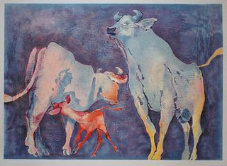 Edwin Salomon- Original Serigraph "bull family"