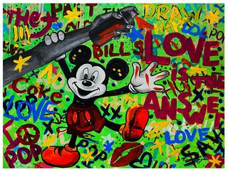 Nastya Rovenskaya- Mixed Media "Mickey Mouse In Love"