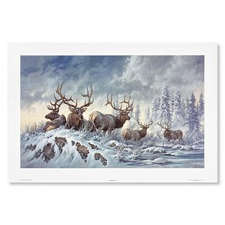 Larry Fanning, "Solstice Rendezvous (Elk)" Hand Signed Limited Edition Lithograph with letter of authenticity.