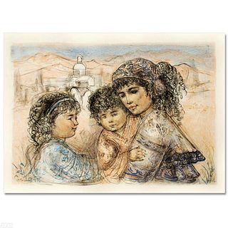 "Zalina with Aries and Ande" Limited Edition Lithograph by Edna Hibel, Numbered and Hand Signed with Certificate of Authenticity.