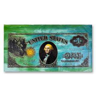 Steve Kaufman (1960-2010) "One Dollar Bill Old" Hand Signed and Numbered Limited Edition Hand Pulled silkscreen mixed media on Canvas with LOA.