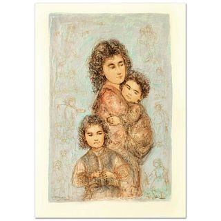 "Catherine and Children" Limited Edition Lithograph by Edna Hibel (1917-2014), Numbered and Hand Signed with Certificate of Authenticity.