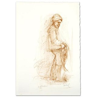 "Fisherman" Limited Edition Lithograph by Edna Hibel (1917-2014), Numbered and Hand Signed with Certificate of Authenticity.