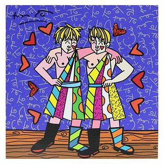 Britto, "Gemini Boys (White)" Hand Signed Limited Edition Giclee on Canvas; Authenticated.