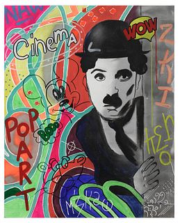 Nastya Rovenskaya- Original Oil on Canvas "Chaplin Is Hiding"