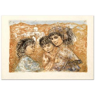 "Zalina with Aries and Ande" Limited Edition Lithograph by Edna Hibel (1917-2014), Numbered and Hand Signed with Certificate of Authenticity.