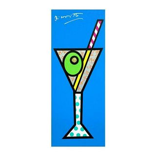 Britto, "Blue Martini" Hand Signed Limited Edition Giclee on Canvas; Authenticated