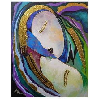 Arbe, "The Lovers" Hand Signed Original Painting on Canvas with Letter of Authenticity.
