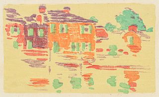 Arthur Wesley Dow Color Woodcut "River Reflections" c1910