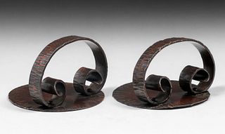 Roycroft Hammered Copper Scroll Bookends c1920s