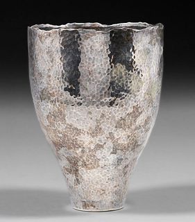 Arts & Crafts Modernist Hammered Copper Silver-Plated Vase c1950s