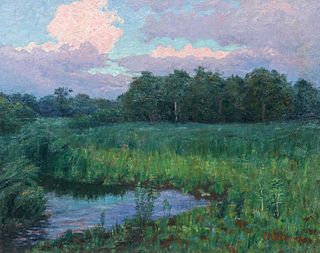Charles Franklin Chamberlain Impressionist Painting Sunset Marsh c1920s