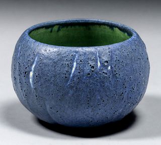 Grueby Pottery Matte Blue Volcanic Glaze Bowl c1905