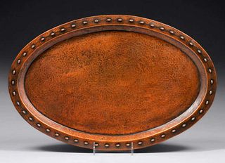 Large Arts & Crafts Hammered Copper Oval Serving Tray c1910