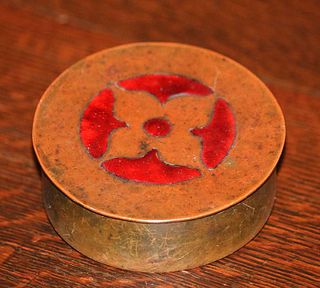 Boston Arts & Crafts Hammered Copper & Enamel Covered Box c1905