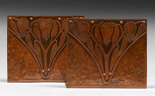 Arts & Crafts Acid-Etched Hammered Copper Warty Bookends c1910s