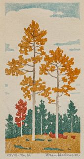Dean Babcock (1889-1969) Color Woodcut "Little Aspen" c1930s